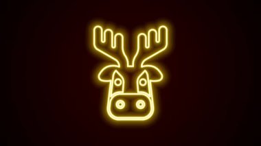 Siyah arka planda izole edilmiş boynuz simgesi olan parlak neon çizgili geyik kafası. 4K Video hareketli grafik canlandırması