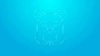 Pembe çizgi kunduz hayvan ikonu mavi arka planda izole edilmiş. 4K Video hareketli grafik canlandırması