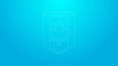 Kanada 'nın pembe çizgili Pennant bayrağı mavi arka planda izole edilmiş. Kuzey Amerika bayrağı. 4K Video hareketli grafik canlandırması