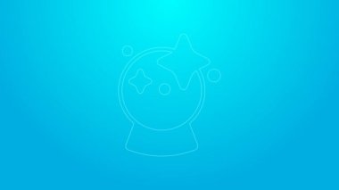 Pembe çizgi sihirli top ikonu mavi arkaplanda izole edildi. Kristal küre. 4K Video hareketli grafik canlandırması