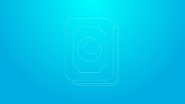 Mavi arkaplanda pembe çizgi Tarot kartı simgesi izole edildi. Sihirli tarot kartları seti. 4K Video hareketli grafik canlandırması