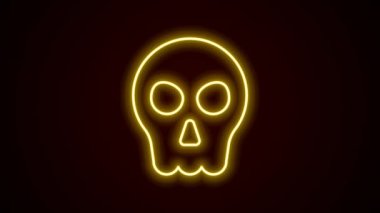 Parlayan neon hattı Skull simgesi siyah arkaplanda izole edildi. Mutlu Cadılar Bayramı Partisi. 4K Video hareketli grafik canlandırması