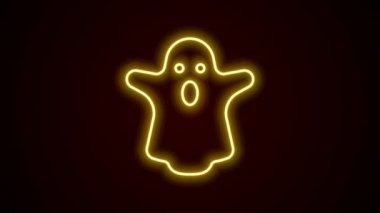 Parlayan neon hattı Hayalet simgesi siyah arkaplanda izole edildi. Mutlu Cadılar Bayramı Partisi. 4K Video hareketli grafik canlandırması