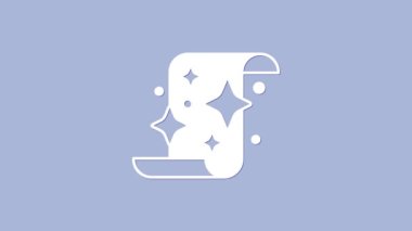 Beyaz Sihirli kaydırma simgesi mor arkaplanda izole edildi. Karar, kağıt, parşömen, parşömen ikonu. 4K Video hareketli grafik canlandırması