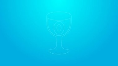 Mavi arka planda izole edilmiş pembe çizgi Ortaçağ kadeh ikonu. Kutsal Kase. 4K Video hareketli grafik canlandırması
