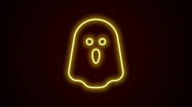 Parlayan neon hattı Hayalet simgesi siyah arkaplanda izole edildi. Mutlu Cadılar Bayramı Partisi. 4K Video hareketli grafik canlandırması