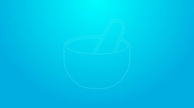 Pembe çizgi cadı kazan ikonu mavi arkaplanda izole edildi. Mutlu Cadılar Bayramı Partisi. 4K Video hareketli grafik canlandırması