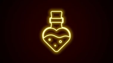Siyah zemin üzerinde iksir ikonu olan parlak neon hattı şişesi. Sihirli iksirli matara. Mutlu Cadılar Bayramı Partisi. 4K Video hareketli grafik canlandırması