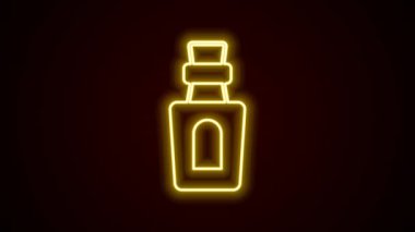 Siyah zemin üzerinde iksir ikonu olan parlak neon hattı şişesi. Sihirli iksirli matara. Mutlu Cadılar Bayramı Partisi. 4K Video hareketli grafik canlandırması