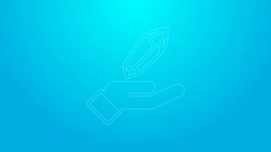 Pembe çizgi sihirli taş ikonu mavi arkaplanda izole edildi. Fantezi kristali. Maç için mücevher. 4K Video hareketli grafik canlandırması