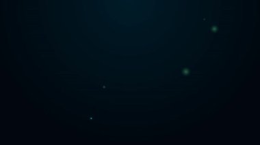 Parlayan neon hattı sihirli değnek simgesi siyah arkaplanda izole edildi. Yıldız şeklinde sihirli aksesuar. Sihirli güç. Mutlu Cadılar Bayramı Partisi. 4K Video hareketli grafik canlandırması