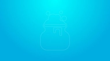 Pembe çizgi cadı kazan ikonu mavi arkaplanda izole edildi. Mutlu Cadılar Bayramı Partisi. 4K Video hareketli grafik canlandırması