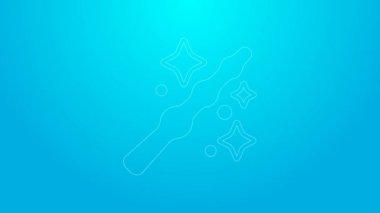 Pembe çizgi sihirli değnek ikonu mavi arkaplanda izole edildi. Yıldız şeklinde sihirli aksesuar. Sihirli güç. Mutlu Cadılar Bayramı Partisi. 4K Video hareketli grafik canlandırması