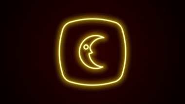 Parlayan neon hattı Ay ve yıldız simgesi siyah arkaplanda izole edildi. Bulutlu gece işareti. Uyku rüyalarının sembolü. Dolunay. Gece ya da yatak zamanı tabelası. 4K Video hareketli grafik canlandırması