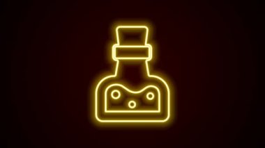 Siyah zemin üzerinde iksir ikonu olan parlak neon hattı şişesi. Sihirli iksirli matara. Mutlu Cadılar Bayramı Partisi. 4K Video hareketli grafik canlandırması