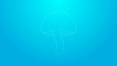 Mavi arka planda pembe çizgi mantar ikonu izole edildi. 4K Video hareketli grafik canlandırması