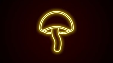 Parlayan neon hattı mantar ikonu siyah arkaplanda izole edildi. 4K Video hareketli grafik canlandırması