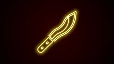 Parlayan neon hattı Machete veya siyah arka planda izole edilmiş büyük bıçak ikonu. 4K Video hareketli grafik canlandırması