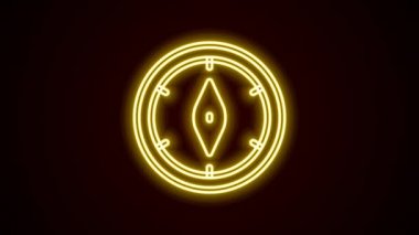 Parlayan neon hattı pusula simgesi siyah arkaplanda izole edildi. Rüzgâr yön bulma sembolü. Rüzgar gül işareti. 4K Video hareketli grafik canlandırması