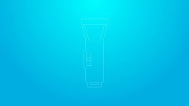 Pembe çizgi el feneri simgesi mavi arkaplanda izole edildi. 4K Video hareketli grafik canlandırması