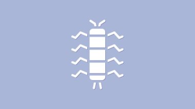 Beyaz Kırkayak böcek simgesi mor arkaplanda izole edildi. 4K Video hareketli grafik canlandırması