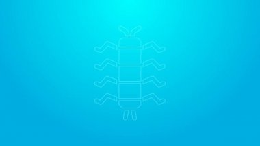 Mavi arka planda Pembe Çizgili Kırkayak böcek simgesi izole edildi. 4K Video hareketli grafik canlandırması