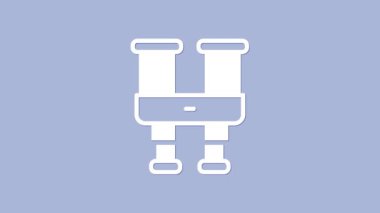 Mor arkaplanda beyaz dürbün simgesi izole edildi. Yazılım işareti bul. Casus ekipman sembolü. 4K Video hareketli grafik canlandırması