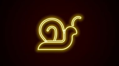 Parlayan neon çizgisi Salyangoz simgesi siyah arkaplanda izole edildi. 4K Video hareketli grafik canlandırması