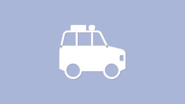 Beyaz Araba simgesi mor arkaplanda izole edilmiş. 4K Video hareketli grafik canlandırması