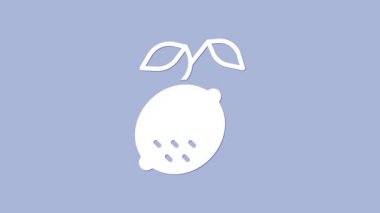 Beyaz Limon simgesi mor arkaplanda izole edilmiş. 4K Video hareketli grafik canlandırması