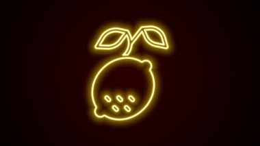 Parlayan neon hattı Lemon simgesi siyah arkaplanda izole edildi. 4K Video hareketli grafik canlandırması