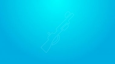 Pembe çizgili av silahı ikonu mavi arka planda izole edildi. Av tüfeği. 4K Video hareketli grafik canlandırması