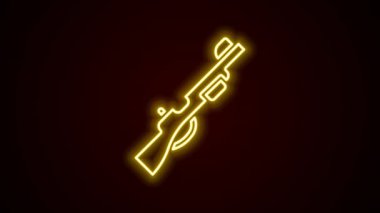 Parlayan neon hattı siyah arka planda izole edilmiş av silahı ikonu. Av tüfeği. 4K Video hareketli grafik canlandırması