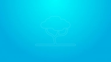 Mavi arka planda izole edilmiş pembe çizgi Afrika ağaç simgesi. Baobab, akasya ve diğerleri. 4K Video hareketli grafik canlandırması