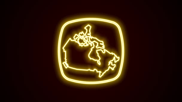 Brillante icono de mapa de línea de neón Canadá aislado sobre fondo negro. Animación gráfica de vídeo 4K — Vídeos de Stock