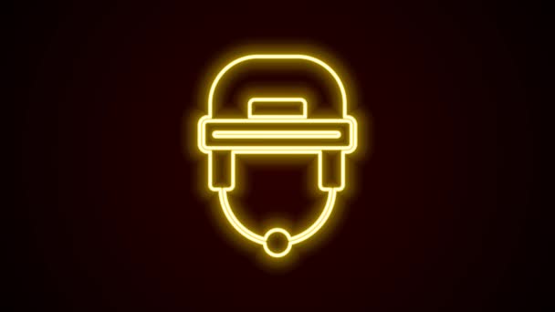 Icona del casco da hockey linea neon incandescente isolato su sfondo nero. Animazione grafica 4K Video motion — Video Stock