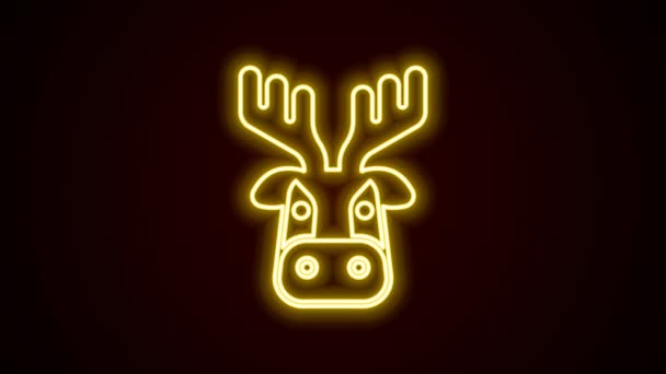 Žhnoucí neonová linie Jelení hlava s ikonou paroží izolovanou na černém pozadí. Grafická animace pohybu videa 4K — Stock video