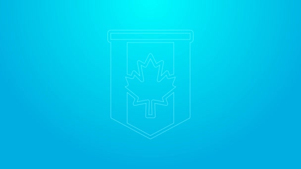 Linha rosa Pennant bandeira do Canadá ícone isolado no fundo azul. Bandeira do país da América do Norte. Animação gráfica em movimento de vídeo 4K — Vídeo de Stock