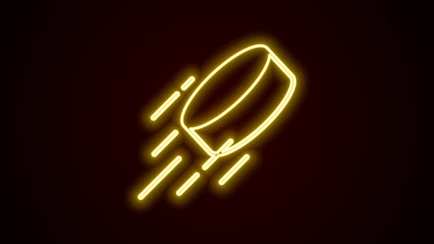 Glowing neon line Hockey puck icon isolated on black background. 4K Video motion graphic animation — Stock Video