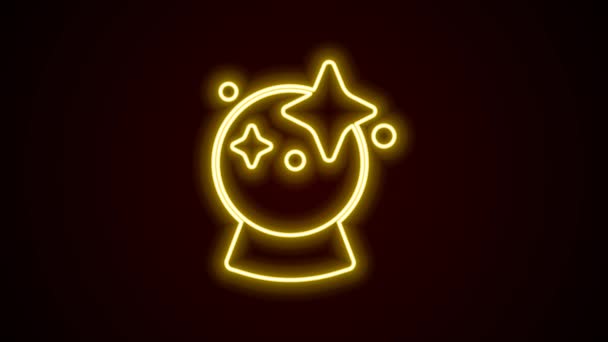 Leuchtende Neon-Linie Magic Ball Symbol isoliert auf schwarzem Hintergrund. Kristallkugel. 4K Video Motion Grafik Animation — Stockvideo