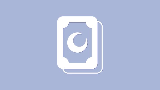 Icona dei Tarocchi bianchi isolata su sfondo viola. Un magico set occulto di tarocchi. Animazione grafica 4K Video motion — Video Stock