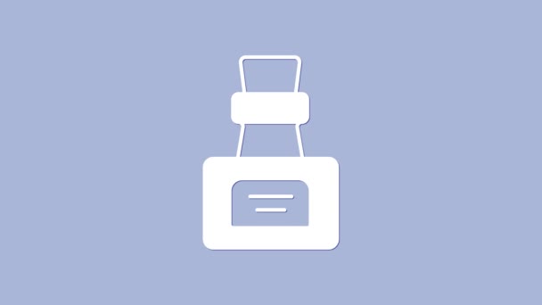 Bílá láhev s ikonou lektvaru izolované na fialovém pozadí. Baňka s kouzelným lektvarem. Šťastný Halloweenský večírek. Grafická animace pohybu videa 4K — Stock video