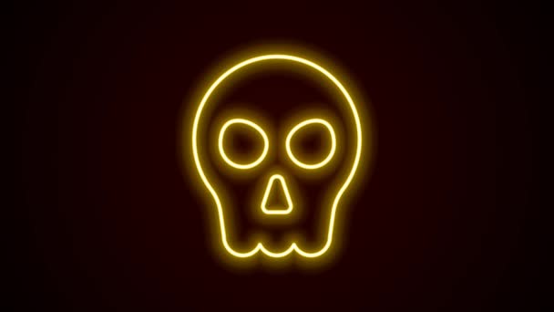 Gloeiende neon lijn Schedel pictogram geïsoleerd op zwarte achtergrond. Gelukkig Halloween feest. 4K Video motion grafische animatie — Stockvideo