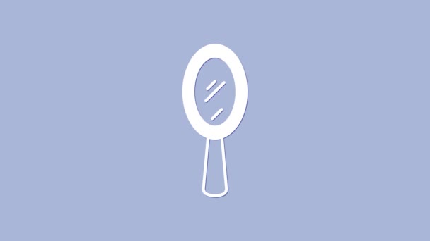 Icono de espejo de mano mágico blanco aislado sobre fondo púrpura. Animación gráfica de vídeo 4K — Vídeo de stock