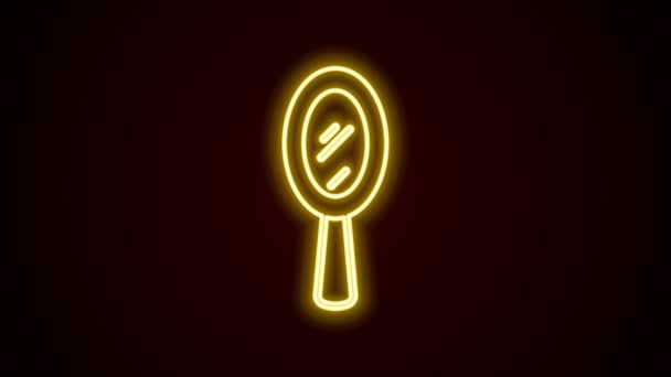 Glowing neon line Magic hand mirror icon isolated on black background. 4K Video motion graphic animation — Stock Video