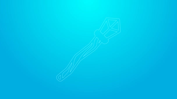 Pink line Magic staff icon isolated on blue background. Magic wand, scepter, stick, rod. 4K Video motion graphic animation — Stock Video