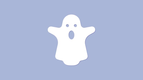 White Ghost Symbol isoliert auf violettem Hintergrund. Frohe Halloween-Party. 4K Video Motion Grafik Animation — Stockvideo