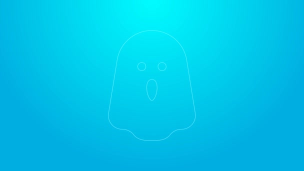 Рожева лінія піктограма Ghost ізольована на синьому фоні. Щаслива вечірка на Хелловін. 4K Відео рух графічна анімація — стокове відео