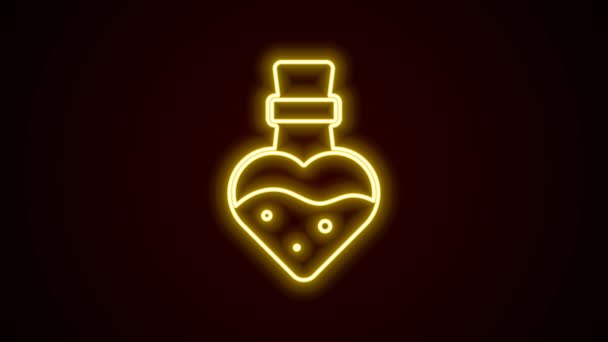 Linha de néon brilhante Garrafa com ícone de poção isolado no fundo preto. Frasco com poção mágica. Feliz festa de Halloween. Animação gráfica em movimento de vídeo 4K — Vídeo de Stock
