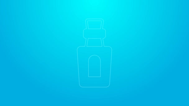 粉红线瓶与药水图标隔离在蓝色背景。有魔法药水的瓶万圣节快乐派对4K视频运动图形动画 — 图库视频影像